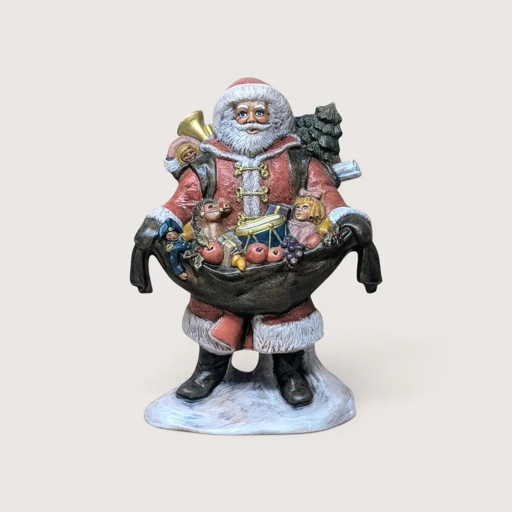 Vintage Handpainted Ceramic Santa Toy Bag Figurine